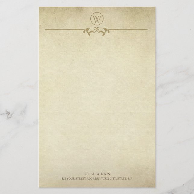 Papelaria Script Monograma Minimalista de Textura Rústica Vi (Frente)