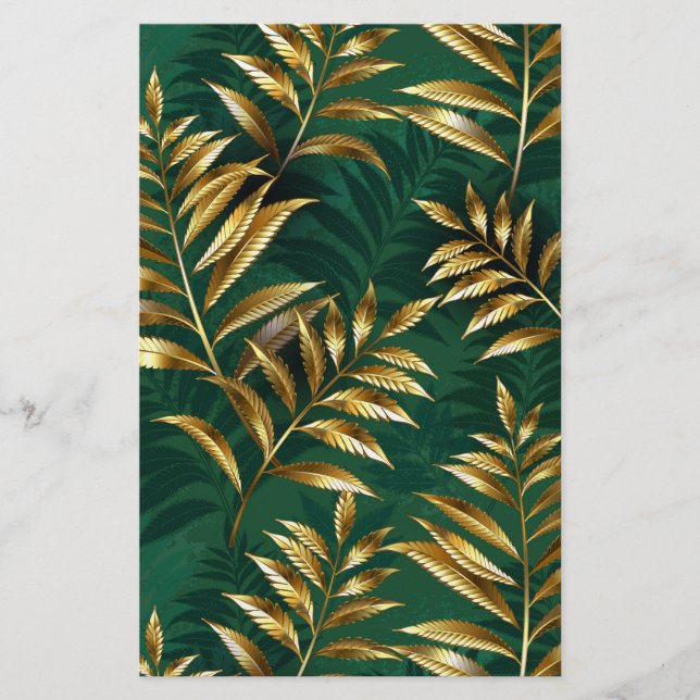 Papelaria Seamless pattern with golden ferns (Frente)