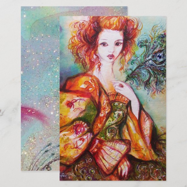 PAPELARIA SENHORA ROMÂNTICA COM PEACOCK ESTACIONAMENTO DE PE (Frente/Verso)