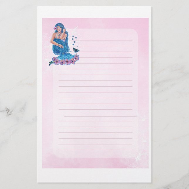 Papelaria Sereia com flores e arte por Renee Lavoie (Frente)