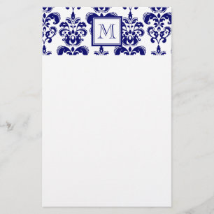 Papelaria Seu Monograma, Marinho Cor damasco Azul 2