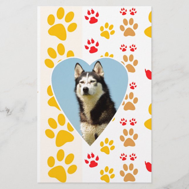 Papelaria Siberian Husky Dog Heart Paws Impressão (Frente)