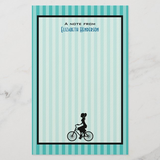Papelaria Silhouette de Ciclista de Raparigas Retro (Frente)