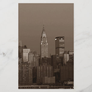 Papelaria Silhueta da Cidade de Nova York em Sépia