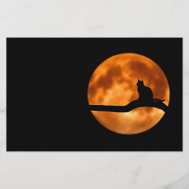 Papelaria Silhute de um Gato Negro em uma Árvore