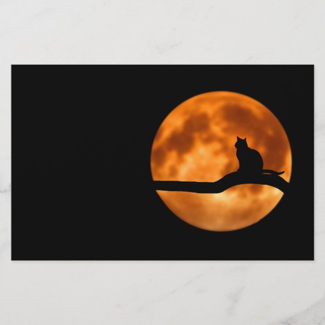 Papelaria Silhute de um Gato Negro em uma Árvore (Frente)