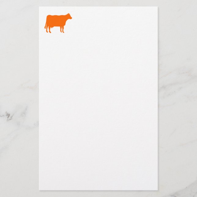 Papelaria Símbolo de Vaca - Laranja em Branco (Frente)