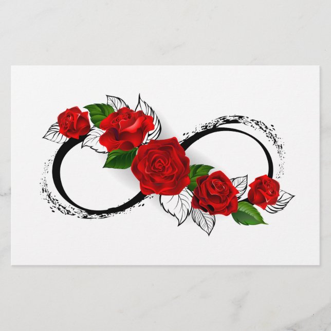 Papelaria Símbolo Infinity com Rosa vermelha (Frente)