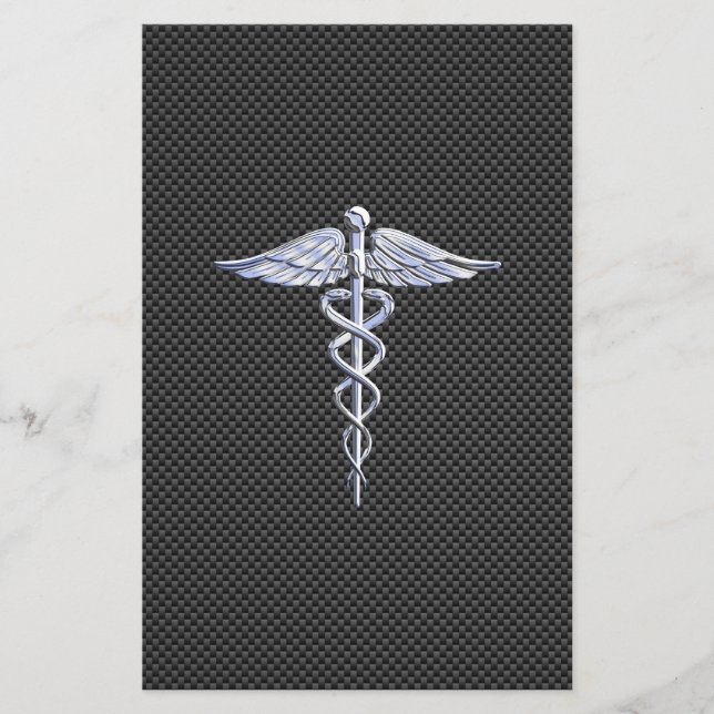 Papelaria Símbolo Médico Silver Caduceus Estilo de Fibra Car (Frente)