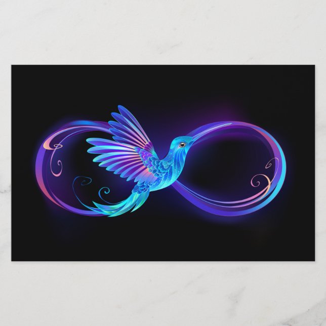 Papelaria Símbolo Neon Infinity com Hummingbird brilhante (Frente)