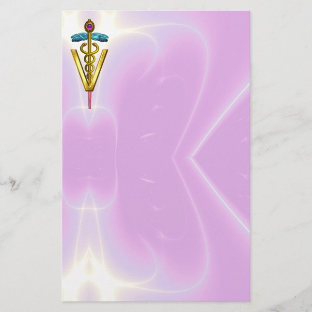 Papelaria SÍMBOLO VETERINÁRIO CADUEUS DO ouro / Lilás Rosa (Frente)