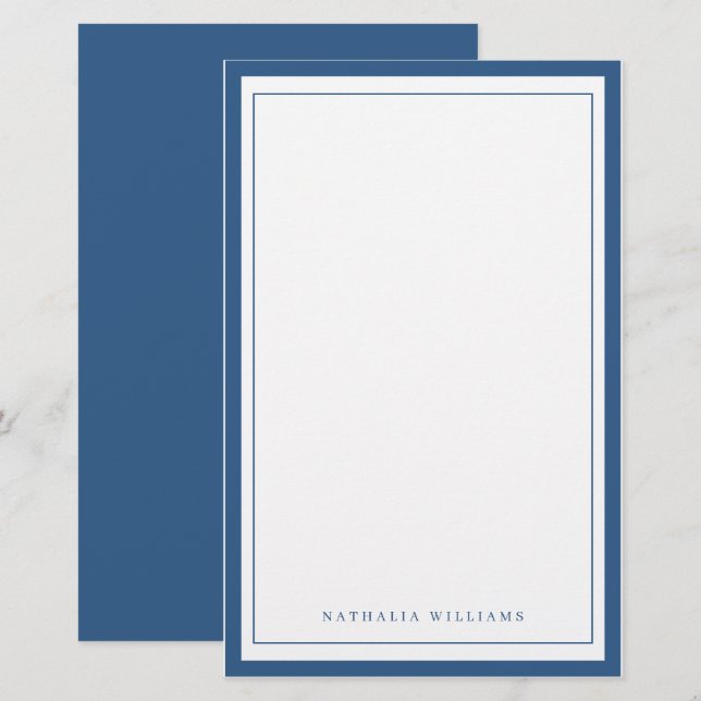 Papelaria Simple Basic Navy Blue Border Stationery (Frente/Verso)