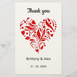 Papelaria Simple Heart Wedding Thank You Card – Customizable