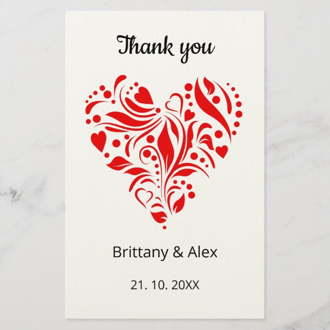 Papelaria Simple Heart Wedding Thank You Card – Customizable (Frente)