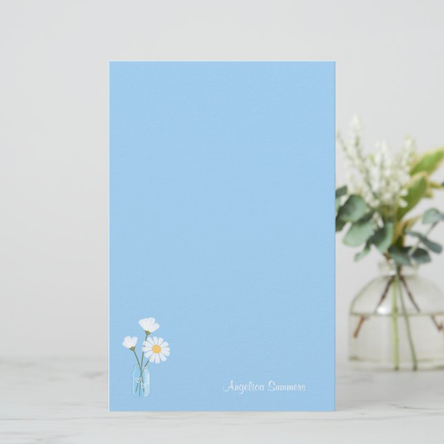 Papelaria Simple White Daisies Mason Jar Hearts Buquê (Em pé/Frente)