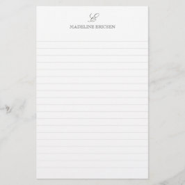 Papelaria Simples Elegância Cinza Branco Monograma Lenhado