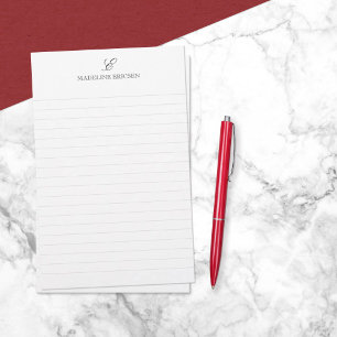 Papelaria Simples Elegância Preto Branco Monograma Linhado