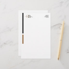 Papelaria Simples Monograma Dourado Preto Moderno