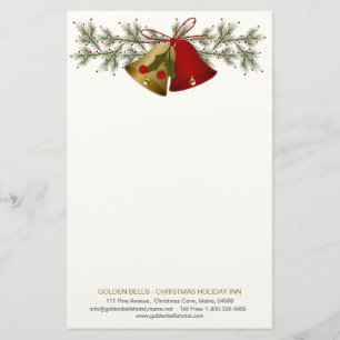 Papelaria Sinos de Natal, cor-de-rosa e dourado, pinheiros