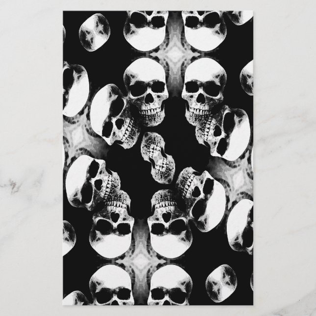 Papelaria Skulls Preto e Branco (Frente)