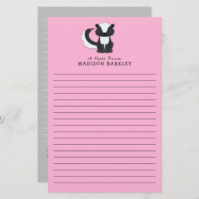 Papelaria Skunk Kid's Cute Woodland Animal (Frente/Verso)