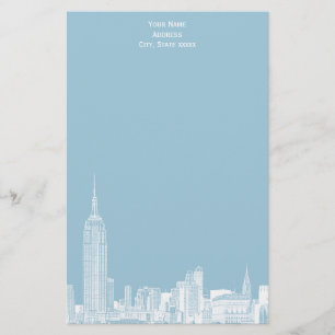 Papelaria Skyline NYC Branco Etch 01 Papel de Carta Lt Azul