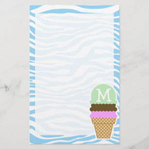 Papelaria Sorvete Baby Blue Zebra Impressão Animal