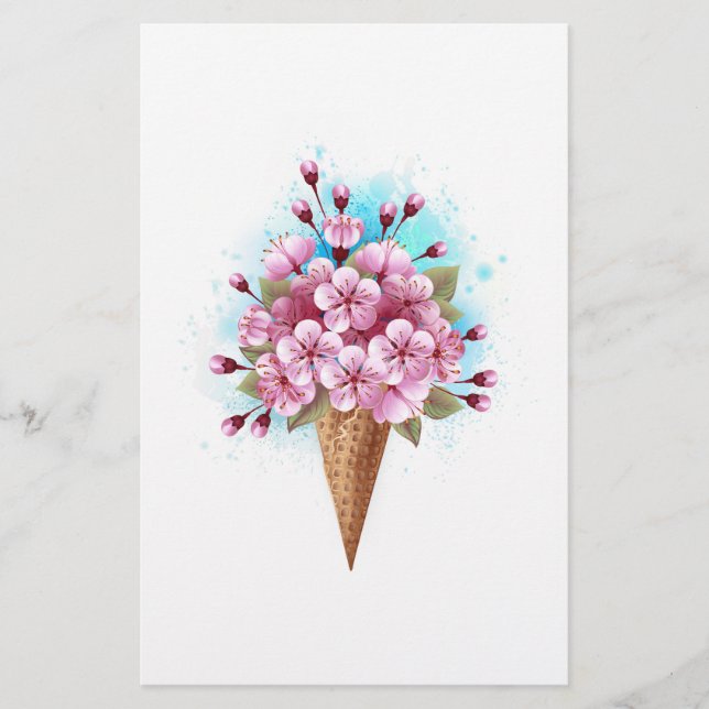 Papelaria Sorvete Waffle Rosa Sakura Cone (Frente)