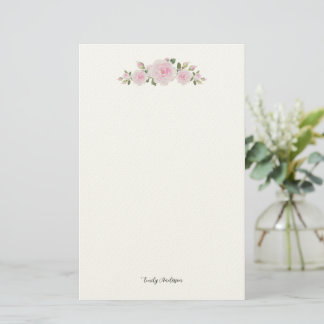 Papelaria Stationary Paper with Name Soft Pink Roses