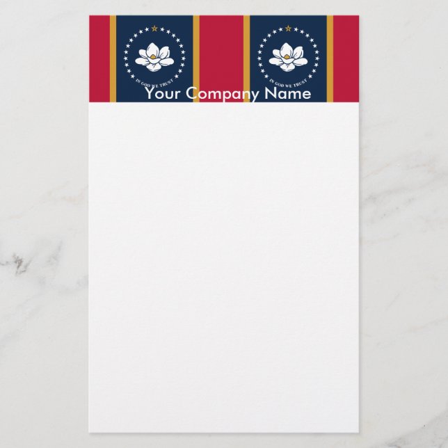 Papelaria Stationery with Flag of Mississippi State, USA (Frente)
