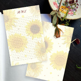 Papelaria Sunflowers Lined Monogram Writing Paper
