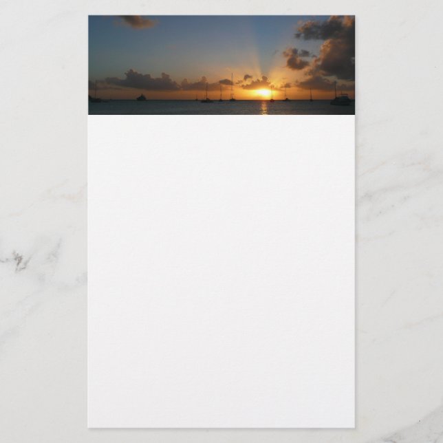 Papelaria Sunset com Imagem de Paisagem Tropical de Barcos d (Frente)