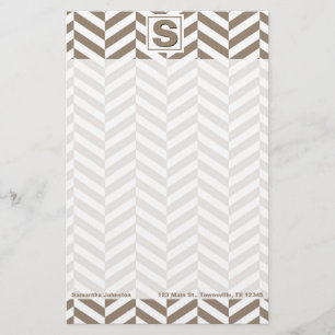 Papelaria Tan White Herringbone Monograma