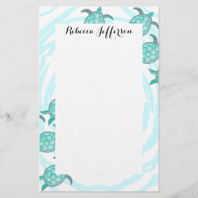 Papelaria Tartarugas de mar da cerceta da aguarela em (Frente)