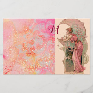 PAPELARIA TARUGAS/ LUA LADY,PINK FLORAL SWIRLS MONOGRAMA