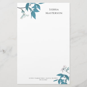 Papelaria Teal Branco dos Blossomas de Primavera Elegante Pe