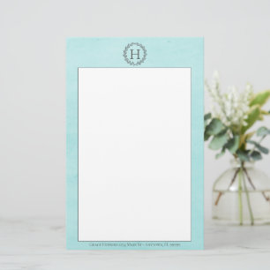 Papelaria Teal Monograma Wreath Stationery