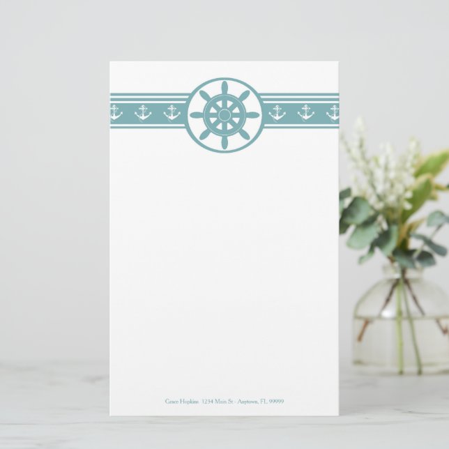 Papelaria Teal ships Wheel Personalised Stationery (Em pé/Frente)