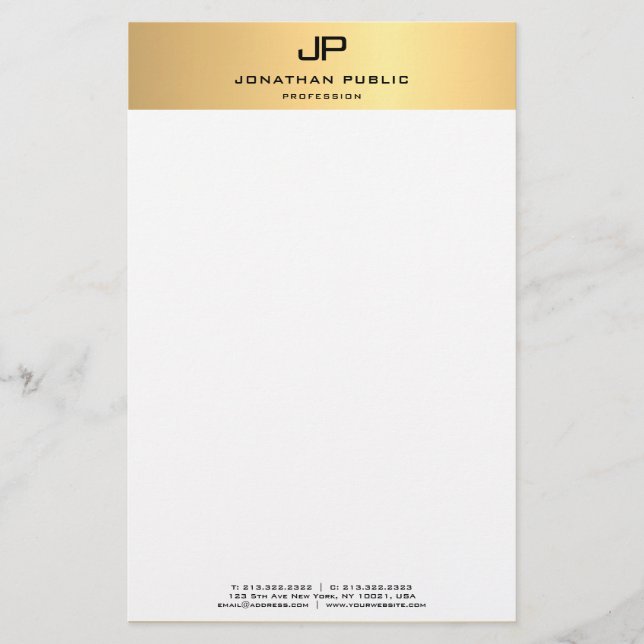 Papelaria Tendência de Modelo Branco Dourada Elegante Modern (Frente)