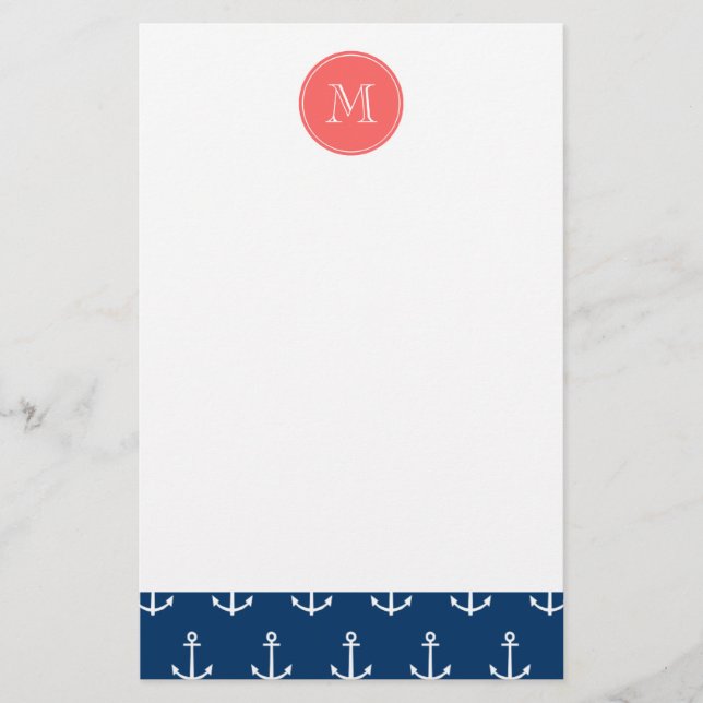 Papelaria Teste padrão branco das âncoras dos azuis (Frente)