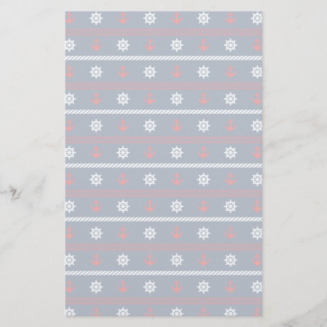 Papelaria Teste padrão branco e azul vermelho do oceano (Frente)