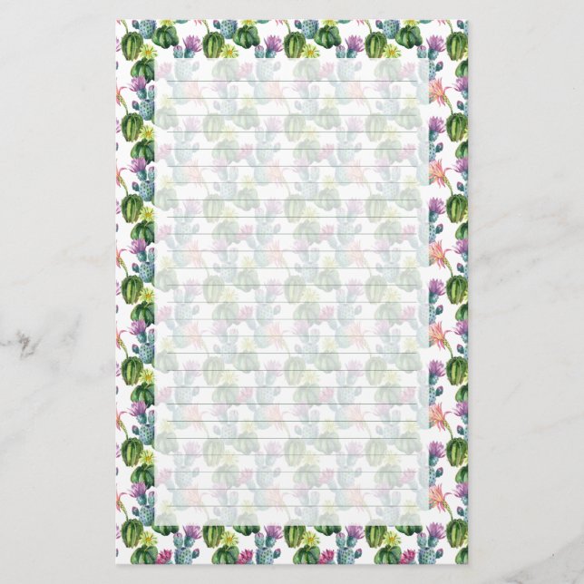 Papelaria Teste padrão da arte dos cactos da aguarela (Frente)