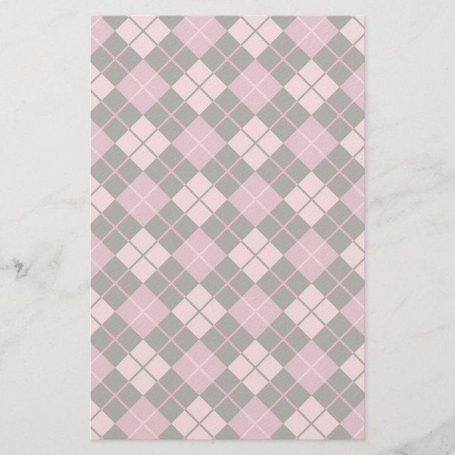 Papelaria Teste padrão de Argyle no preto e no rosa (Frente)