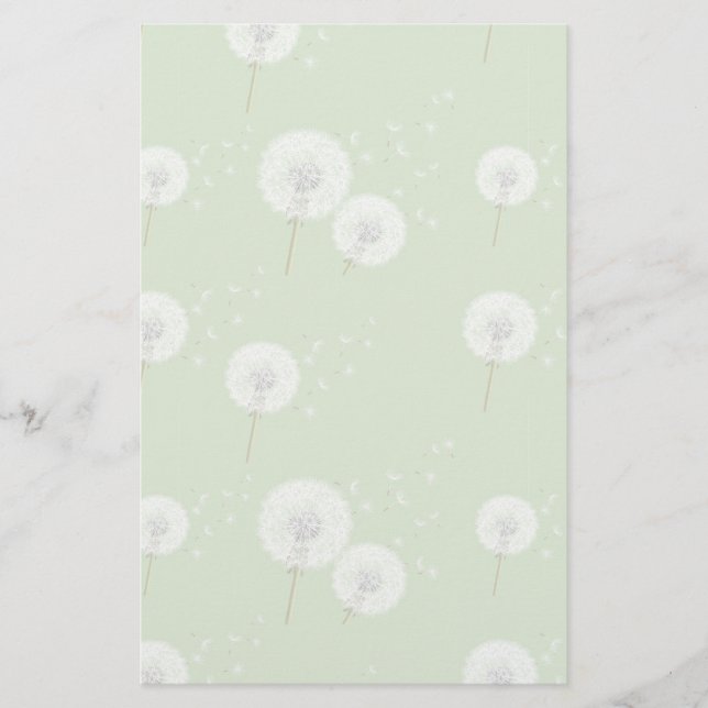 Papelaria Teste padrão do dente-de-leão no fundo verde (Frente)