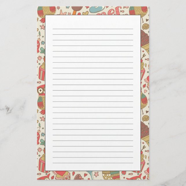 Papelaria Teste padrão do verão com sorvete (Frente)