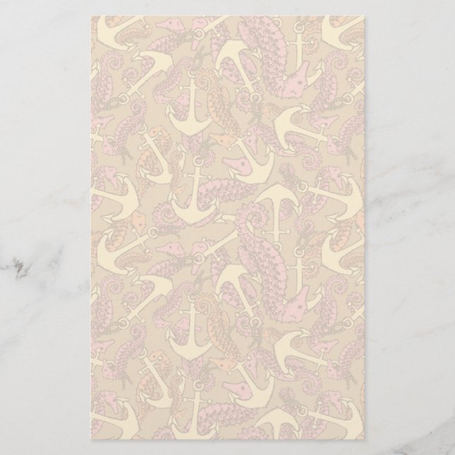 Papelaria Teste padrão esboçado do cavalo marinho e da (Frente)