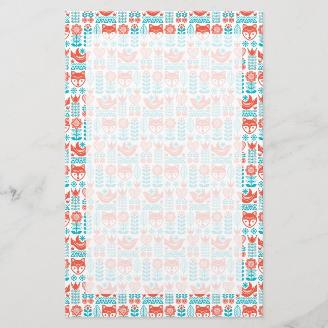 Papelaria Teste padrão finlandês da arte popular do Fox & do (Frente)