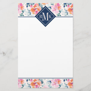 Papelaria Teste padrão pintado   dos rosas do monograma