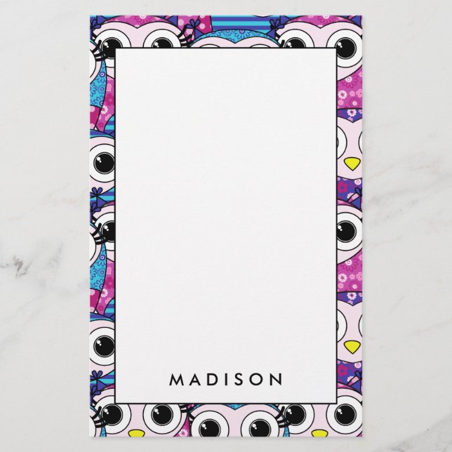 Papelaria Teste padrão sem emenda das corujas roxas bonitos (Frente)