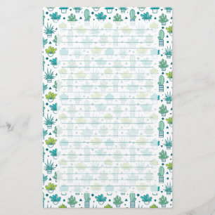 Papelaria Teste padrão verde & azul do Succulent da aguarel